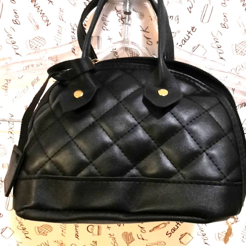 Black Quilted Mini Satchel Bag with Zipper